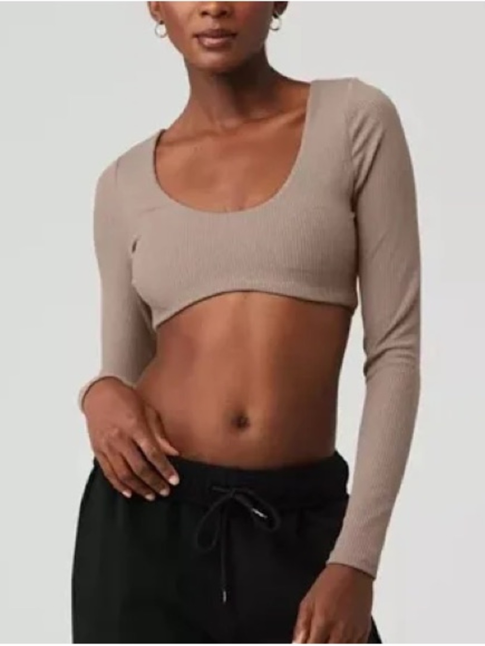 ALO Yoga Ribbed Defined Long Sleeve Bra - Taupe